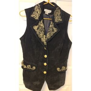 Accessory Lady Suede 100% Leather Vest Black M Victorian Brass Brocade Gold Trim